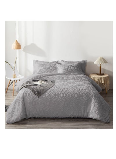 Buy Classy Comforter Set King size Tufted Leaf Pattern  Light Weight Textured Whole Piece Fitted Bedding Set, Comforter,Tufted Pillowcase grey color in UAE