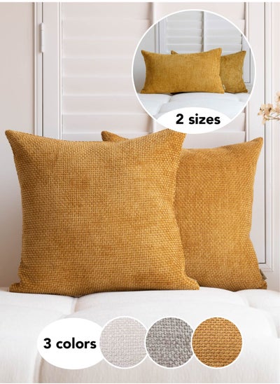 Buy Mustard Yellow Chenille Cushion Cover Throw Pillow Covers Pack of 2 Modern Decorative Throw Pillow Covers Farmhouse Cross Throw Pillow Covers in UAE