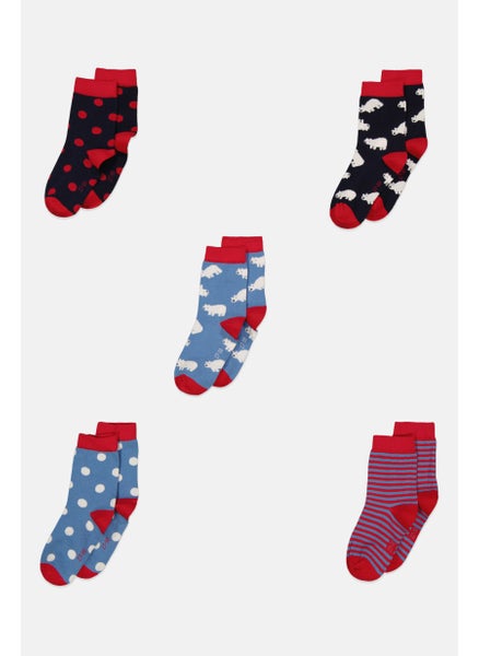 اشتري Kids Boy 5 Pair Polka Dot Socks, Red/Blue Combo في الامارات