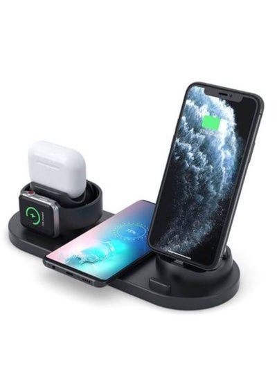 Buy Wireless Charger, 6 in 1 Wireless Fast Charging Station for Apple Watch/AirPods Pro/iPhone 12/11/11pro/11pro Max/X/XS/XR Samsung S20/S10, Charging Dock Station for Other Qi Phones (Black) in UAE