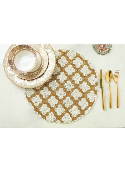 اشتري Tabriz Beaded Placemat D38Cm-Ivory & Gold في الامارات