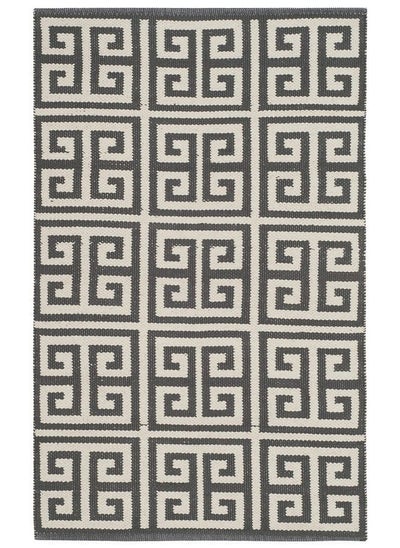 Buy Montauk Collection Accent Rug 2'6" X 4' Dark Grey & Ivory Handmade Greek Key Cotton Ideal For High Traffic Areas In Entryway Living Room Bedroom (Mtk724E) in UAE