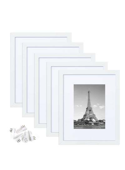 Buy 8x10 Picture Frame Set of 5 Display Pictures 5x7 with Mat or 8x10 Without Mat,Wall Gallery Photo Frames, White in Saudi Arabia