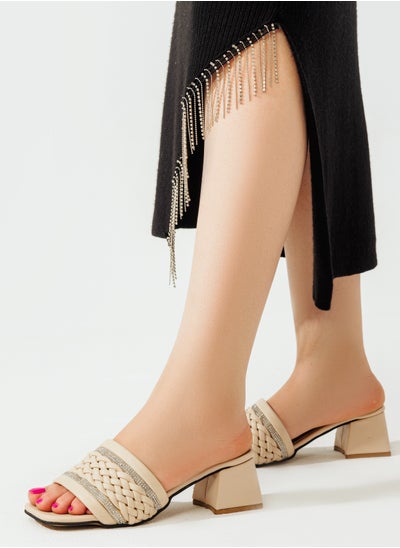 Buy Shoes Heels Leather With A Braid X-2 - Beige in Egypt