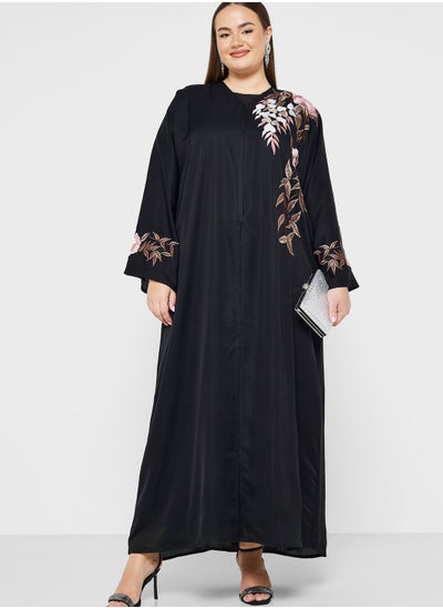 Buy Floral Embroidery Detail Abaya With Sheila in UAE