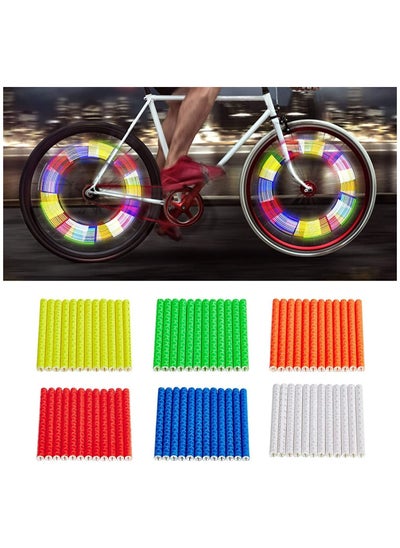 Buy Bike Spoke Reflectors, 6 Sets/72Pcs Wheel Decoration Reflective Warning Strips, 360° Visibility Easy Mounting, Waterproof Riding Reflective Warning Strips Clip Tube for Road Mountain Bike in UAE