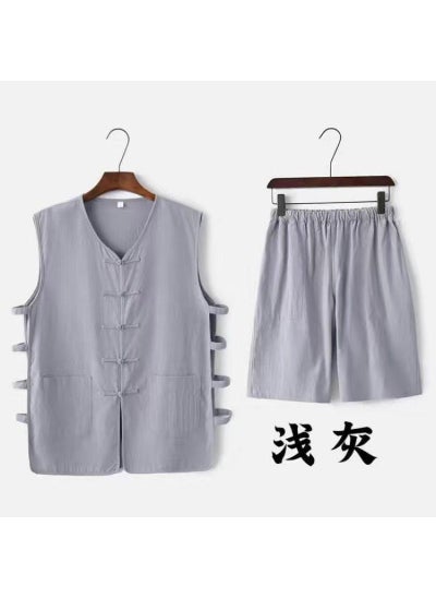 اشتري Traditional Chinese Vest Set for Men SummerLight gray suit Light gray suit في الامارات