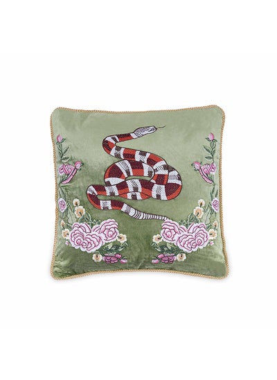 Buy Snake Embroidered Filled Cushion 45X45CM - Green in UAE