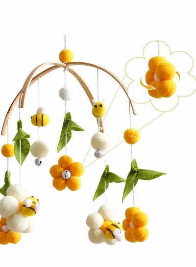 Buy Baby Crib Mobile Bamboo Wind Chime Bed Bell Bedroom Ceiling Cotton Balls Portable Bee Decor Hanging Rotating Plush Toys for in Saudi Arabia