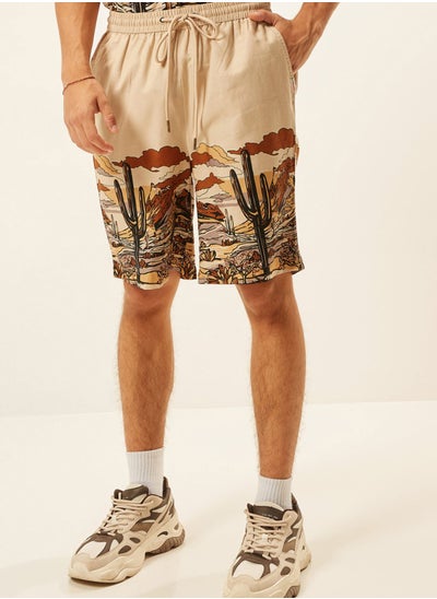 Buy Cactus Print Denim Shorts in Saudi Arabia