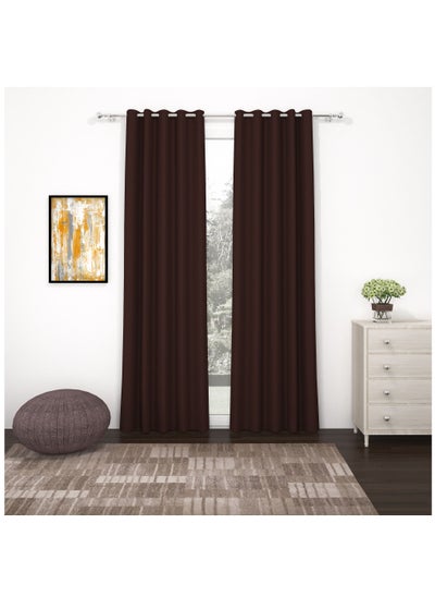 اشتري Story@Home Blackout Faux Silk Superior 2 Piece Plain Solid Door Curtains, Door - 7 Feet Light Brown في الامارات