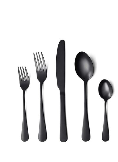 Buy Black Silverware Set,20 Piece Stainless Steel Flatware Cutlery Set for 4, Mirror Finish, Dishwasher Safe in UAE