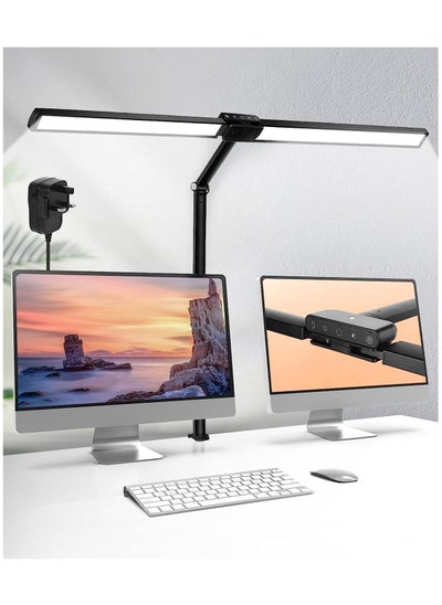 اشتري Desk Lamp Monitor Light 78cm, 24W Bright Double Head Architect Table Lamp with Smart Light Sensor, Black, Include USB Adapter, 25 Lighting Modes Eye-Caring Clamp Light for Home Office في الامارات