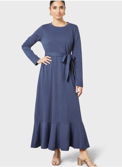 Buy Belted Ruffle Hem Dress in Saudi Arabia