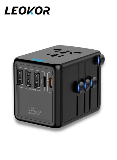 Buy PD 35W Universal Travel Adapter Worldwide 6 in 1 with 3 USB-A & 2 USB-C,35W PD Fast Charging Port USB C Wall Charger for USA/UK/EU/AUS,Black in Saudi Arabia