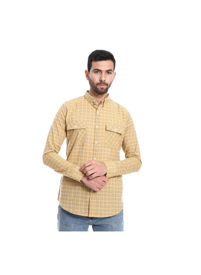 Buy Windowpane Pattern Long Sleeves Shirt - Mustard & Beige in Egypt