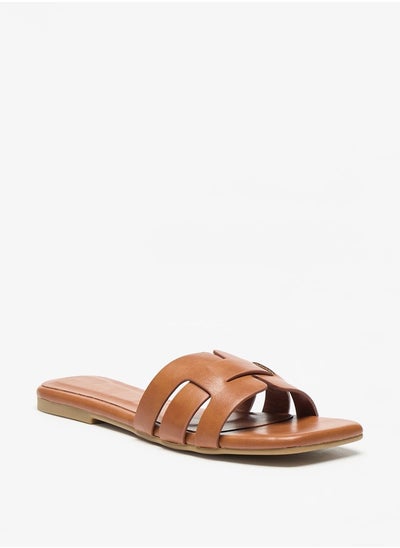 Buy Textured Slip-On Flat Sandals in UAE