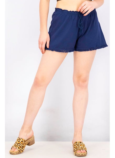 Buy Women Drawstring Plain Short, Navy in Saudi Arabia