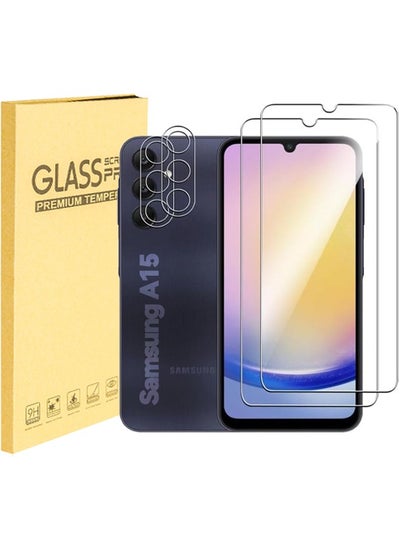 Buy 2 Pack Samsung Galaxy A15 5G Screen Protector + 2 Pack Clear Camera Lens Protector, 9H Hardness, Upgraded HD Tempered Glass, Touch Sensitive, Bubble Free, Case Friendly (Boxed, 2+2 Pack) in Saudi Arabia