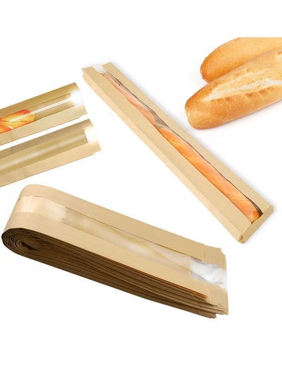 Buy Baguette Bread Bags, 100 Pack Baguette Kraft Bags with Clear Front Window, Fresh Bread Loaf Packing Bags, Long Bread Kraft Paper Bakery Storage Bag for Homemade Bread, Sandwich (23"x4"x1.6") in UAE