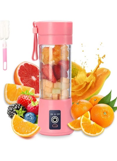 Buy Portable Blender Cup,Electric USB Juicer Blender,Mini Blender Portable Blender For Shakes and Smoothies, juice,380ml, Six Blades Great for Mixing,pink in UAE