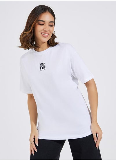 Buy Oversized Embroidered T-Shirt with Dropped Shoulder in Saudi Arabia