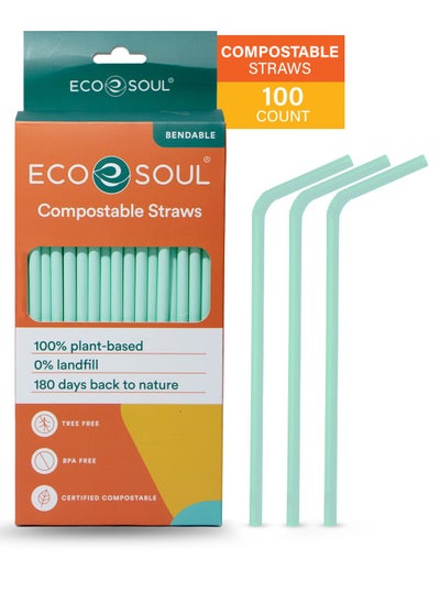 Buy Compostable PLA Straws 6mm, 100 Pc, Bendable in UAE