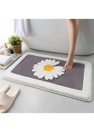 Buy Bathroom Floor Rugs Non Slip Bathroom Doormat Absorbent Bathroom Door Entrance Mat Daisy Bath Rug Ultra Soft Fluffy Microfiber Plush Carpet Machine Washable 19.6 x 31.5 inch (Grey) in Saudi Arabia