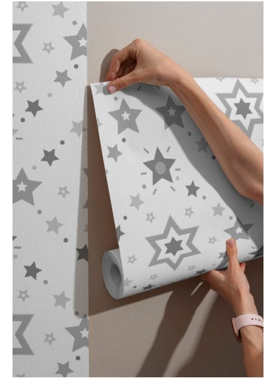 Buy Blue And White Stars Fabric Wallpaper Covers An Area ​​Up To 4.2Mx3M With Adhesive And Smoothing Tool in Egypt