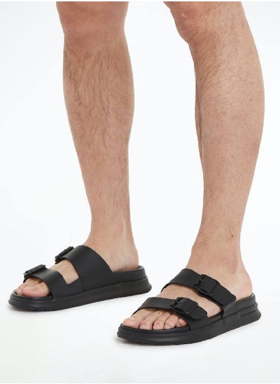 Buy Men's Leather Buckle Sandals/ Flip Flops -  Leather upper, Black in Saudi Arabia