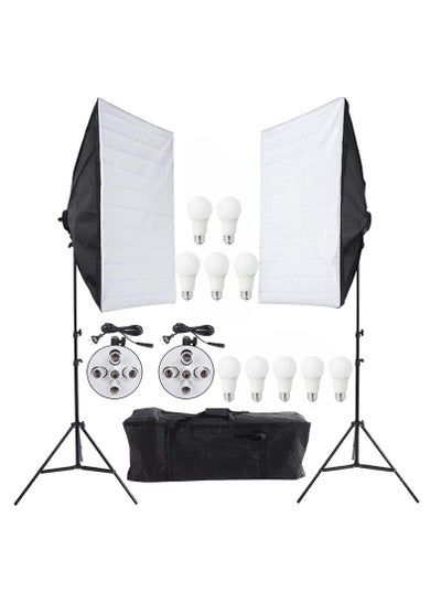 اشتري Lighting Kit Photography Photo Studio Video Continuous Light Stand Two 50 X 70cm Softbox Ten Bulbs Two 5-Light Holder في مصر