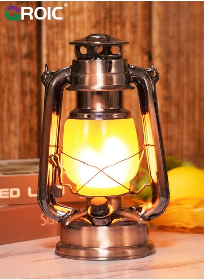 Buy Vintage Lantern LED Battery Powered Camping Lamp Outdoor Hanging Lantern Flickering Flame Rechargeable Retro Lanterns 3 Modes Light Knob Stepless Dimming in UAE