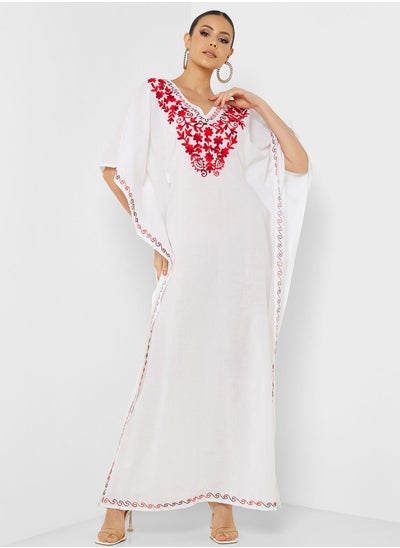 Buy Embroidered V-Neck Kaftan in UAE