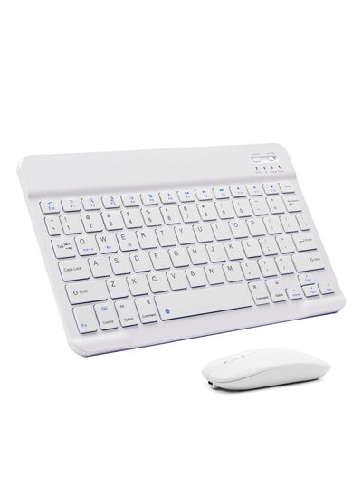 اشتري Ultra-Slim Bluetooth Keyboard and Mouse Combo Rechargeable Portable Wireless Keyboard Mouse Set for Apple iPad iPhone iOS 13 and Above Samsung Tablet Phone Smartphone Android Windows (White) في الامارات