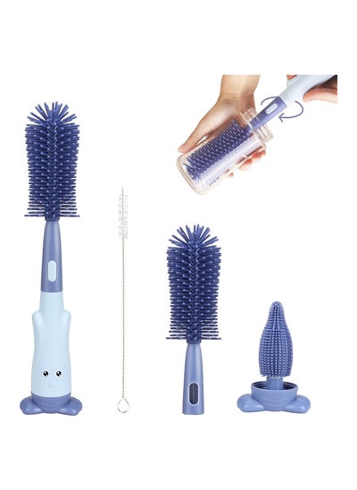 Buy Bottle Brush Baby Bottle Cleaning Brush 3 in 1 Silicone Long Handle Washing Brush Set Durable and Hygienic Cleaning Kit for Travel Kid Health Soft and Don't Scratch the Bottle Blue in Saudi Arabia