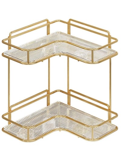 Buy Bathroom Organizer Countertop Perfume Organizer Makeup Organizer Cosmetics Storage Display Rack 2 Tier Vanity Tray Dresser Stainless Steel Gold Shelf in UAE