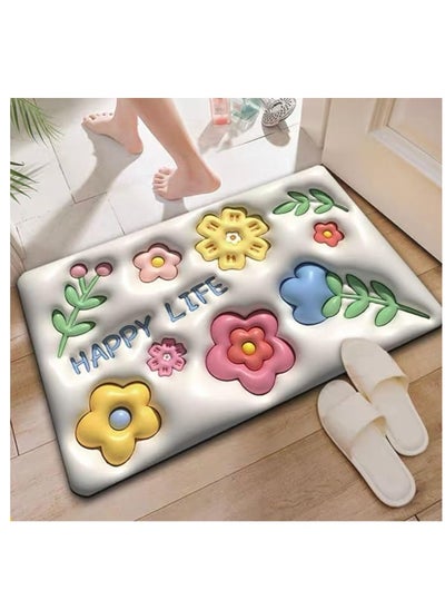 اشتري 3D Visual Expansion Sense Bath Rug Leather Diatom Rug Quick Dry Easy Clean Floor Oil Resistant Non-Slip Door Mat Super Absorbent Mat 60x40cm (2pcs) في مصر