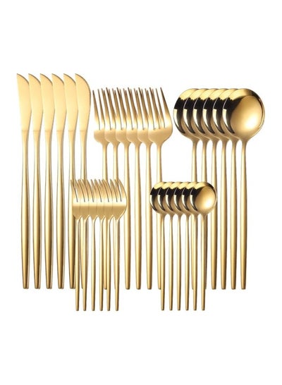 Buy 30-Piece Knife Fork Spoon Full Set Golden in UAE