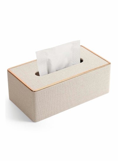 اشتري غطاء صندوق المناديل ، صندوق مناديل جلد البولي يوريثان حامل صندوق مناديل مستطيلة لتزيين المنزل / المكتب / السيارة 9.84 "X5.23" X3.77 "- بيج في الامارات