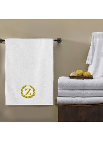 Buy Embroidered For You (White) Luxury Monogrammed Bath Towel (70 x 140 Cm-Set of 1) 100% cotton, Highly Absorbent and Quick dry, Classic Hotel and Spa Quality Bath Linen-600 Gsm (Golden Letter Z) in UAE