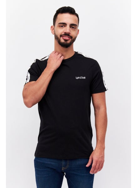 اشتري Men Round Neck Short Sleeves Embroidered Logo T-Shirt, Black في الامارات