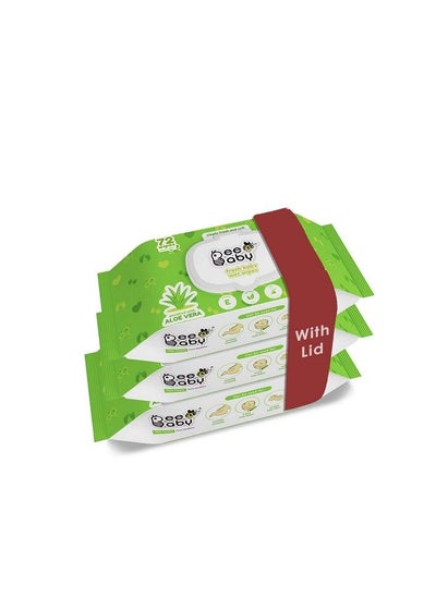 اشتري Fresh Baby Wet Wipes With Plastic Lid Contains Aloe Vera Vitamin E & Anti Bacterial Ingredients. Ideal For Cleaning & Moisturising Newborn. 3 Pack Of 72 Wipes في الامارات