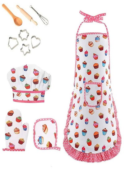 اشتري Oasisgalore 11pcs Kids Cooking Baking Set Children Chef Costume Set Chef Pretend Gifts Toys for Girls في الامارات