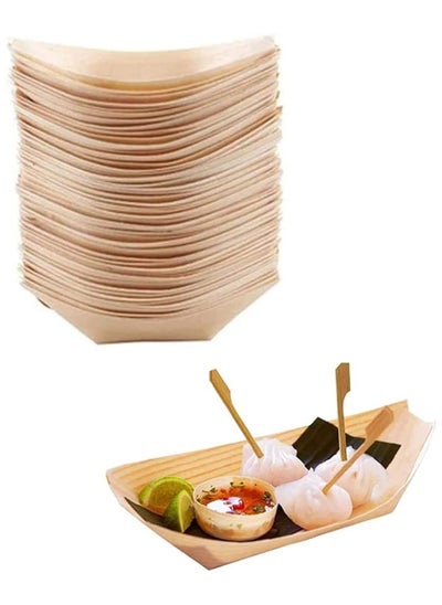 اشتري 50 pcs Disposable Wood Boat Dishes Plates Wooden Snack Bowls Food Serving Tray Japanese Sashimi Sushi Boat, 3 Inches في السعودية