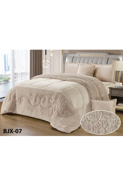 Buy Royal Comforter Set Luxury Winter Bed Cover Double 6 Piece System Two Sided Fur And Soft Velvet 230x250cm in Saudi Arabia