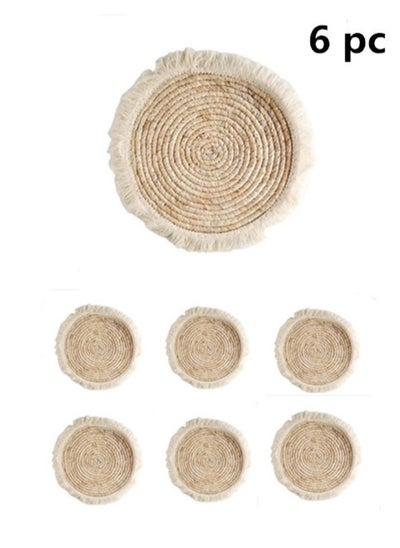 اشتري 6-Piece Dining Table Decorative Placemats With Tassel Grass Khaki 38 cm في الامارات