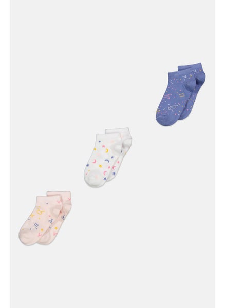 اشتري Kids Girl 3 Pairs Printed Ankle Socks, Pink Combo في الامارات