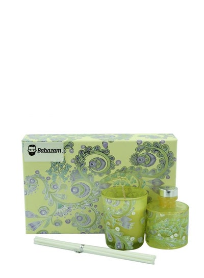 Buy Scented Candle Set With Fragrance Oil Yellow in UAE