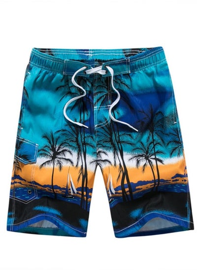 Buy Men's Printed Beach Casual Shorts Swimwear Summer Blue in UAE