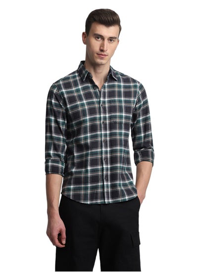 اشتري Green Casual Shirt for Men - Slim Fit, Cotton في السعودية